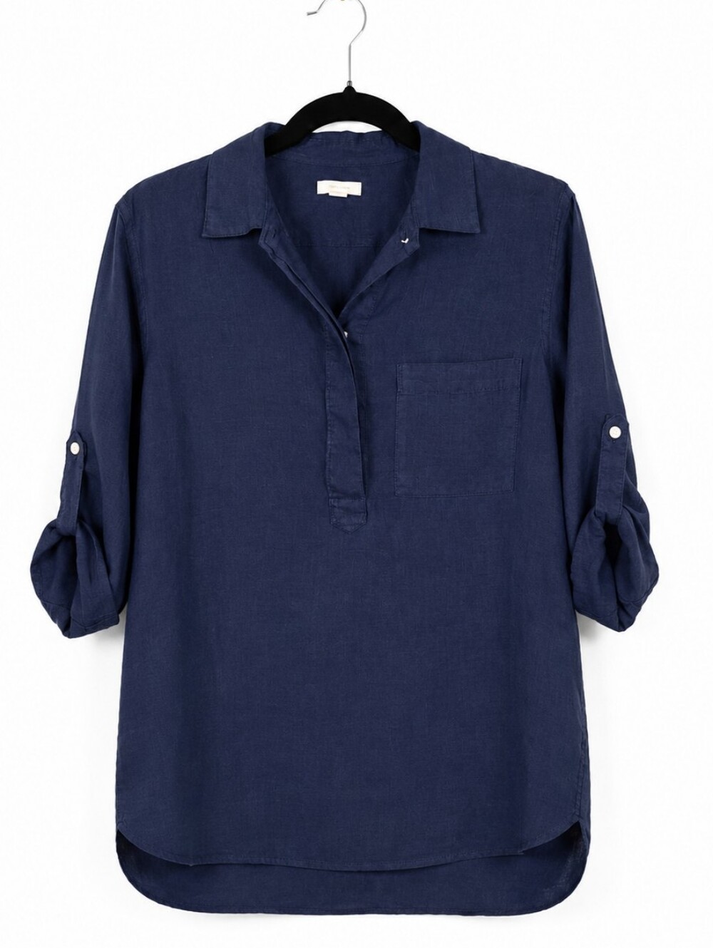 Gap 100% Linen Black Popover Shirt Roll Tab Coastal Quiet Luxury Small